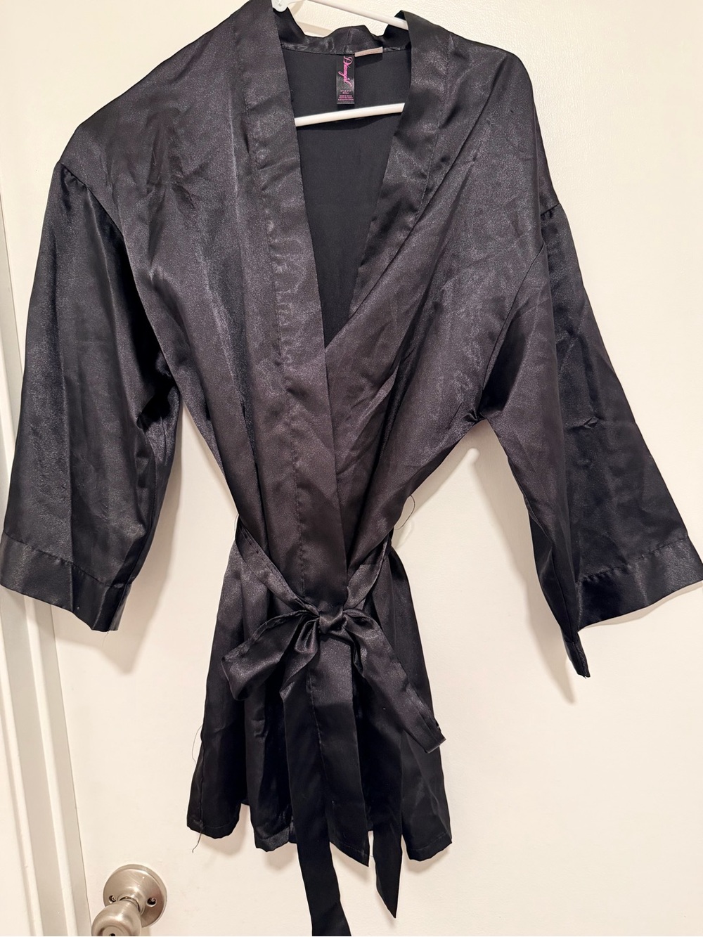 Dreamgirl Black Satin Wrap Robe with Waist Tie